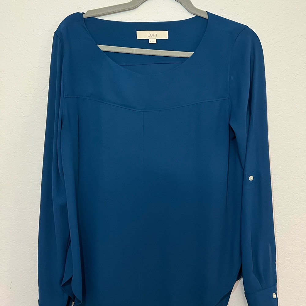 LOFT Blue Long Sleeve Blouse with Classic Style